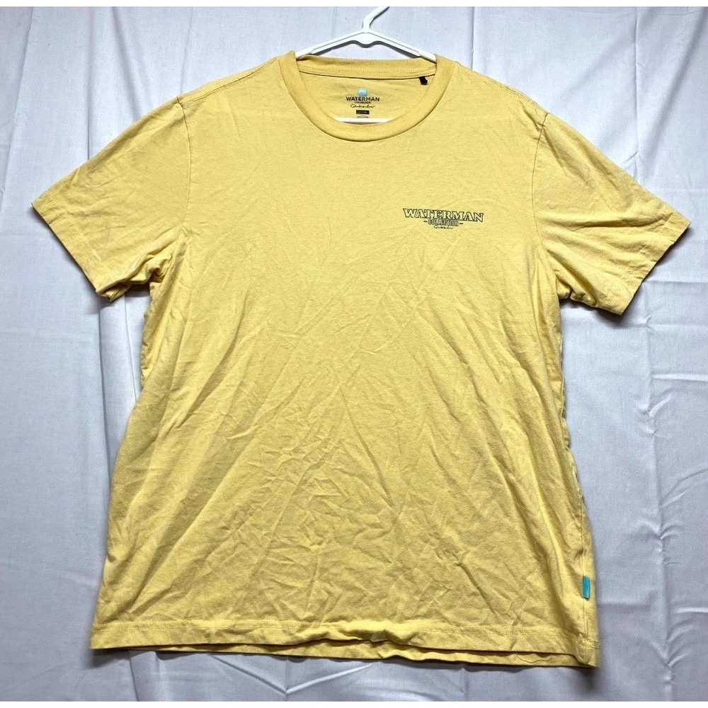 Quiksilver Waterman Collection T Shirt Mens Large Yellow Graphic Print Cotton